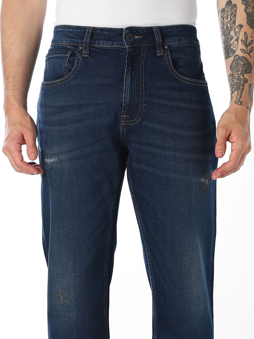 Bootcut High-Rise Mildly Distressed Light Fade Stretchable Jeans