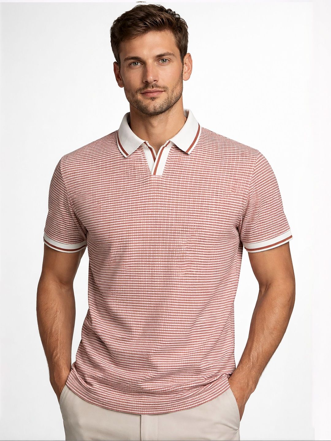 ATIGIANO Men Checked Polo Collar T-shirt