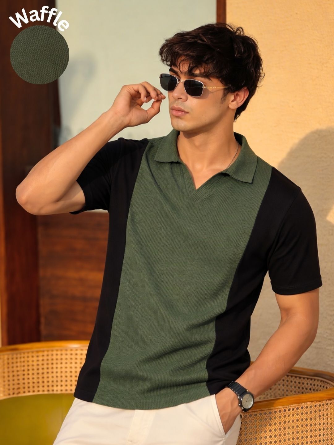 Rigo Men Colourblocked Polo Collar Pockets T-shirt