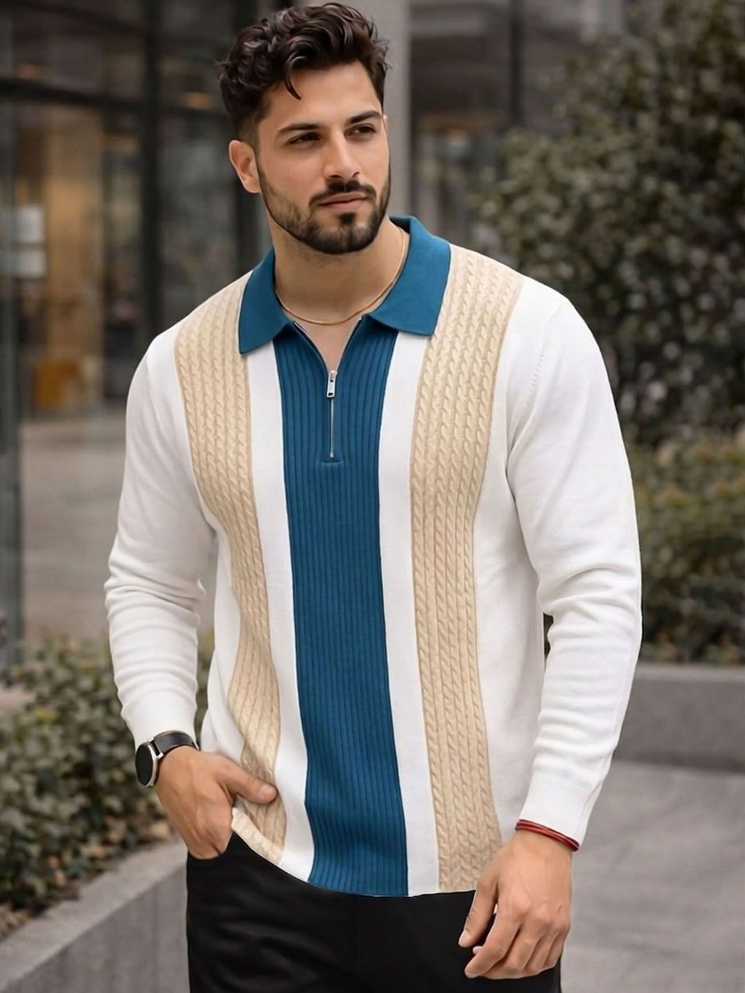 THE BEETEL HOUSE Men Colourblocked Polo Collar T-shirt