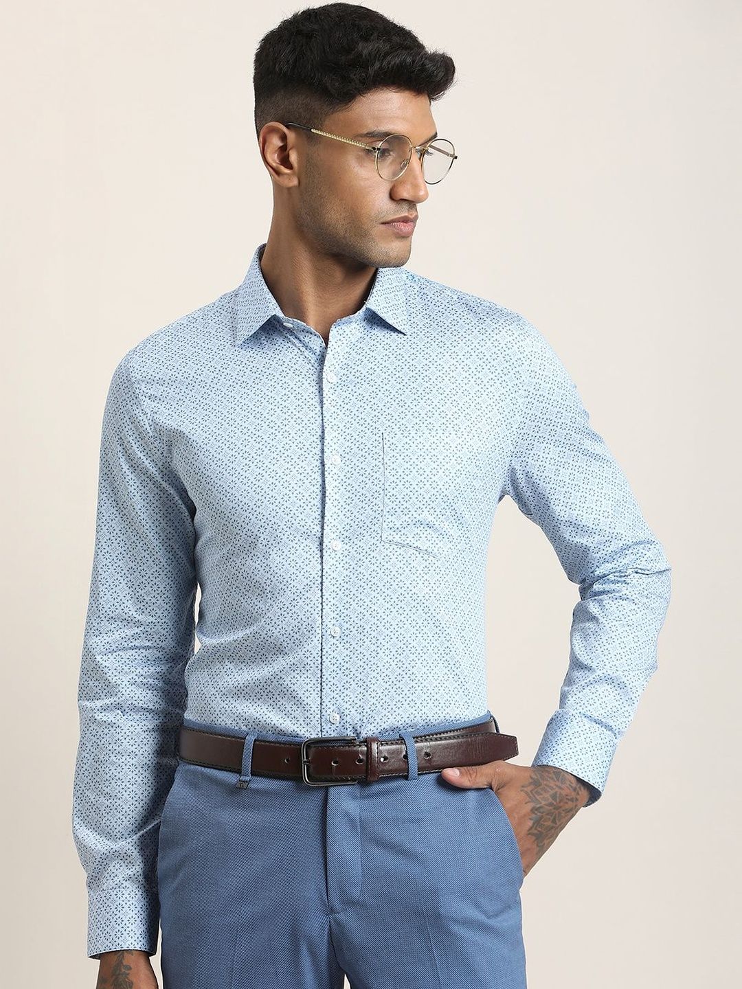 Turtle Men Standard Slim Fit Printed Semiformal Shirt