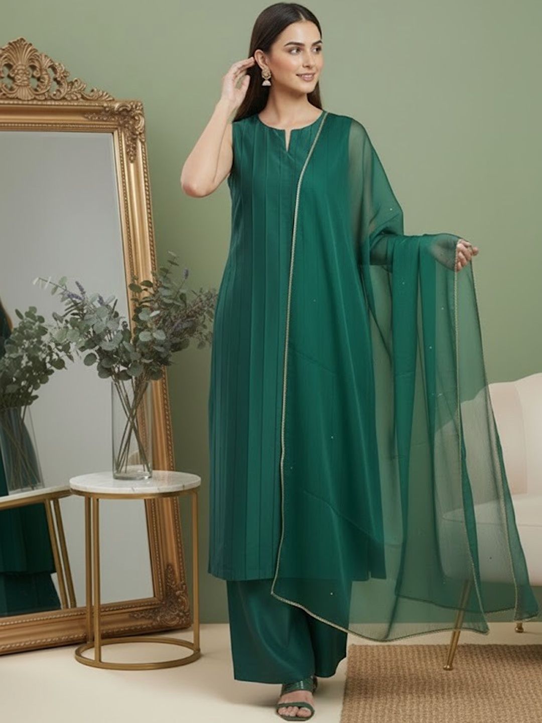 Sangria Kurta & Palazzos With Dupatta
