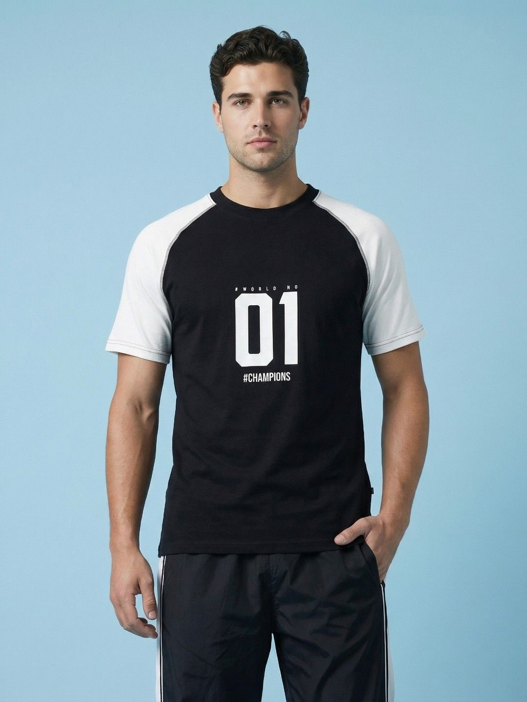 SPORT STREET by glitchez Varsity Printed Raglan Sleeves Relaxed Fit T-shirt
