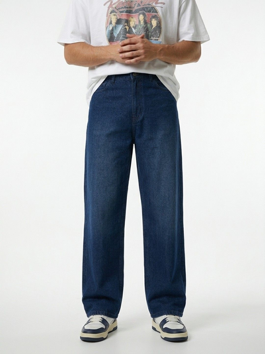 glitchez glitchez Men Wide Leg Mid-Rise Light Fade Pure Cotton Jeans