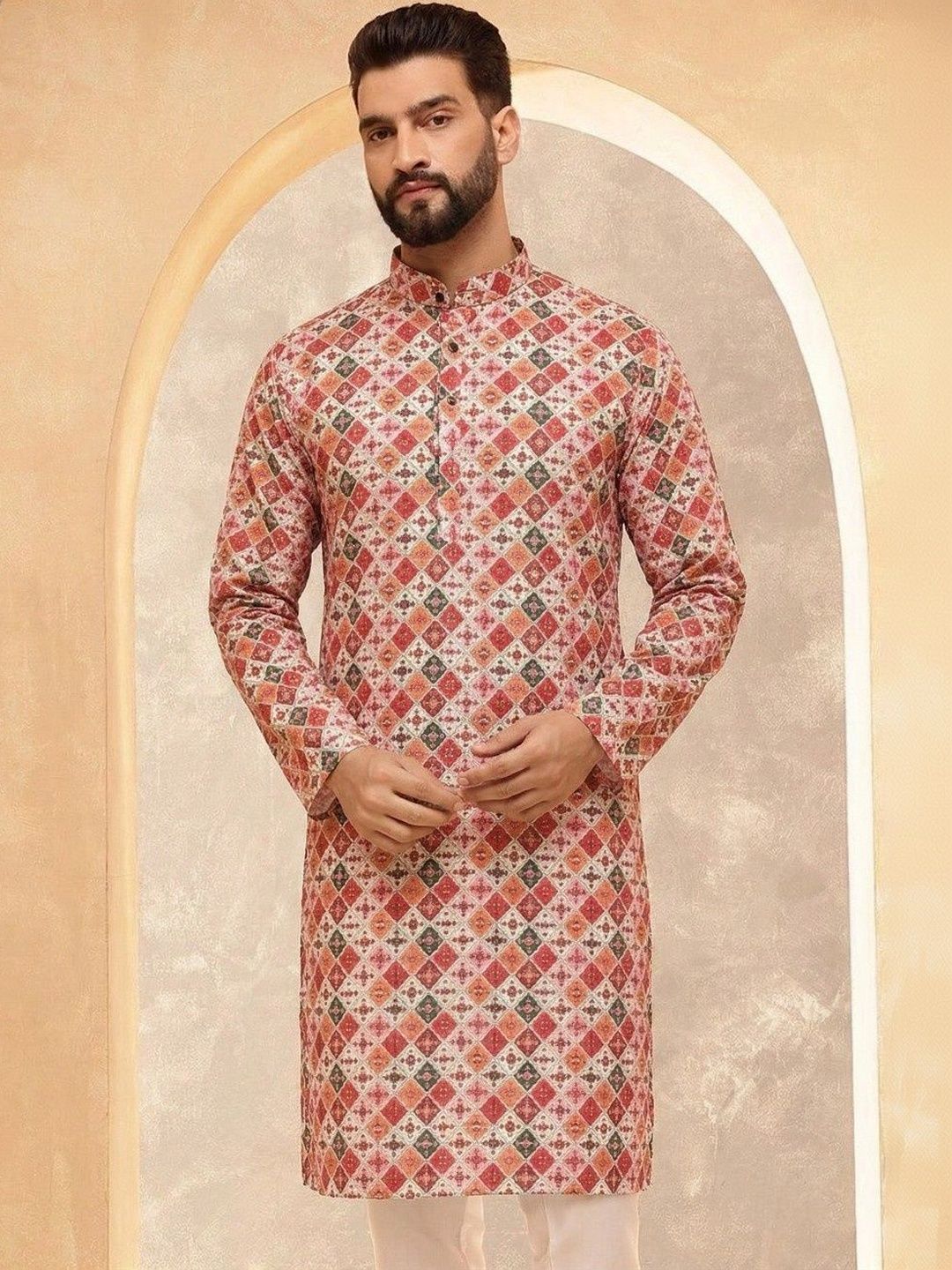 VELKYNOX Men Geometric Printed Kurta