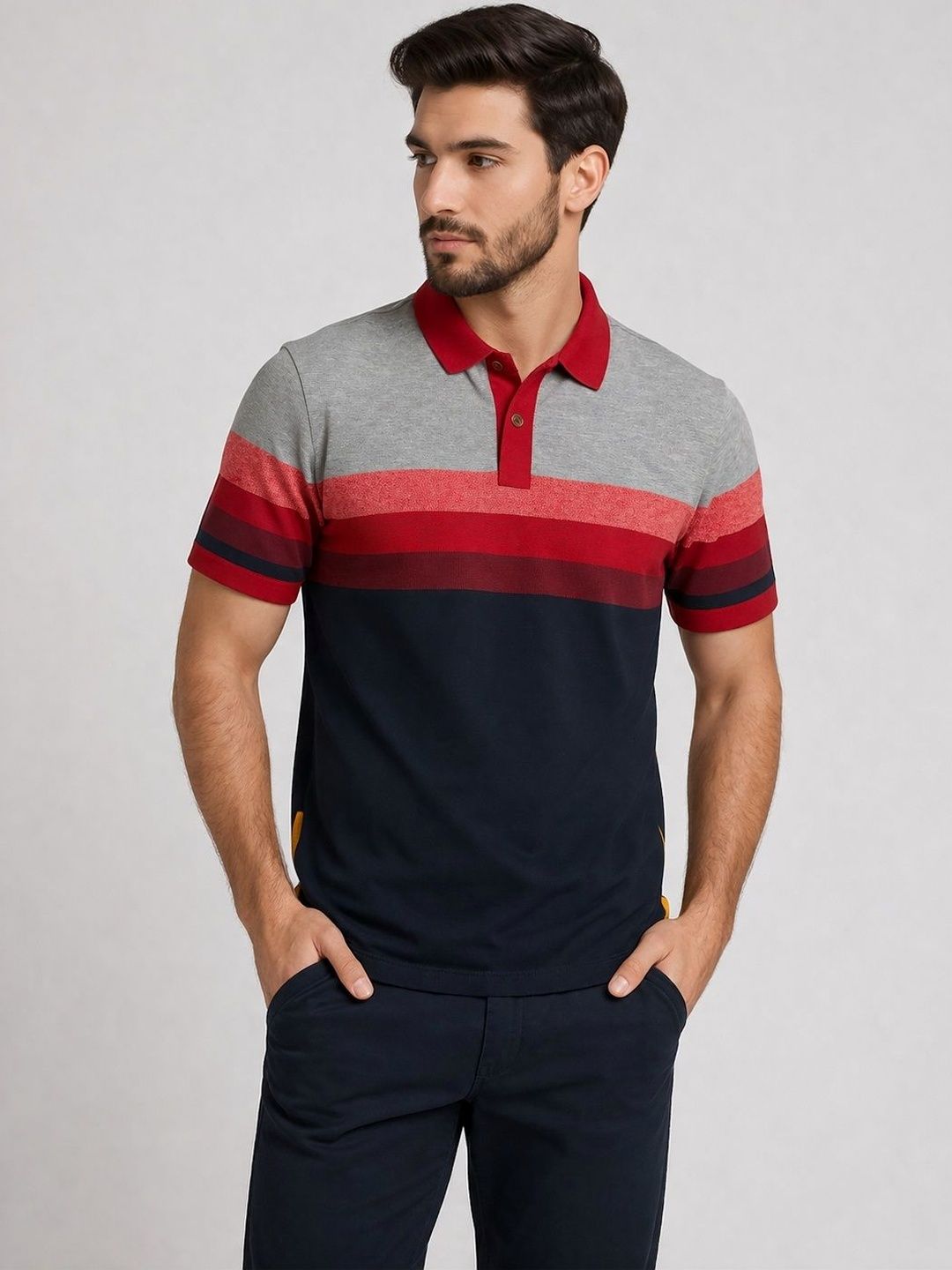 The Roadster Lifestyle Co Colourblocked Polo Collar Tshirt