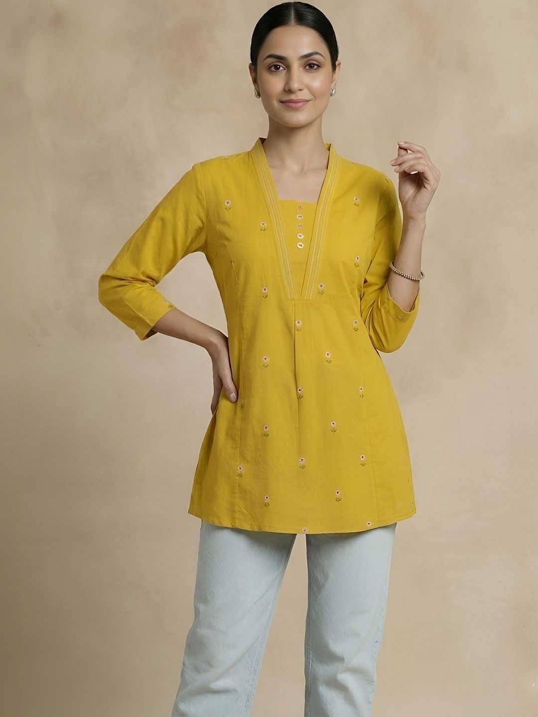 SZN Floral Embroidered Ethnic Cotton Top