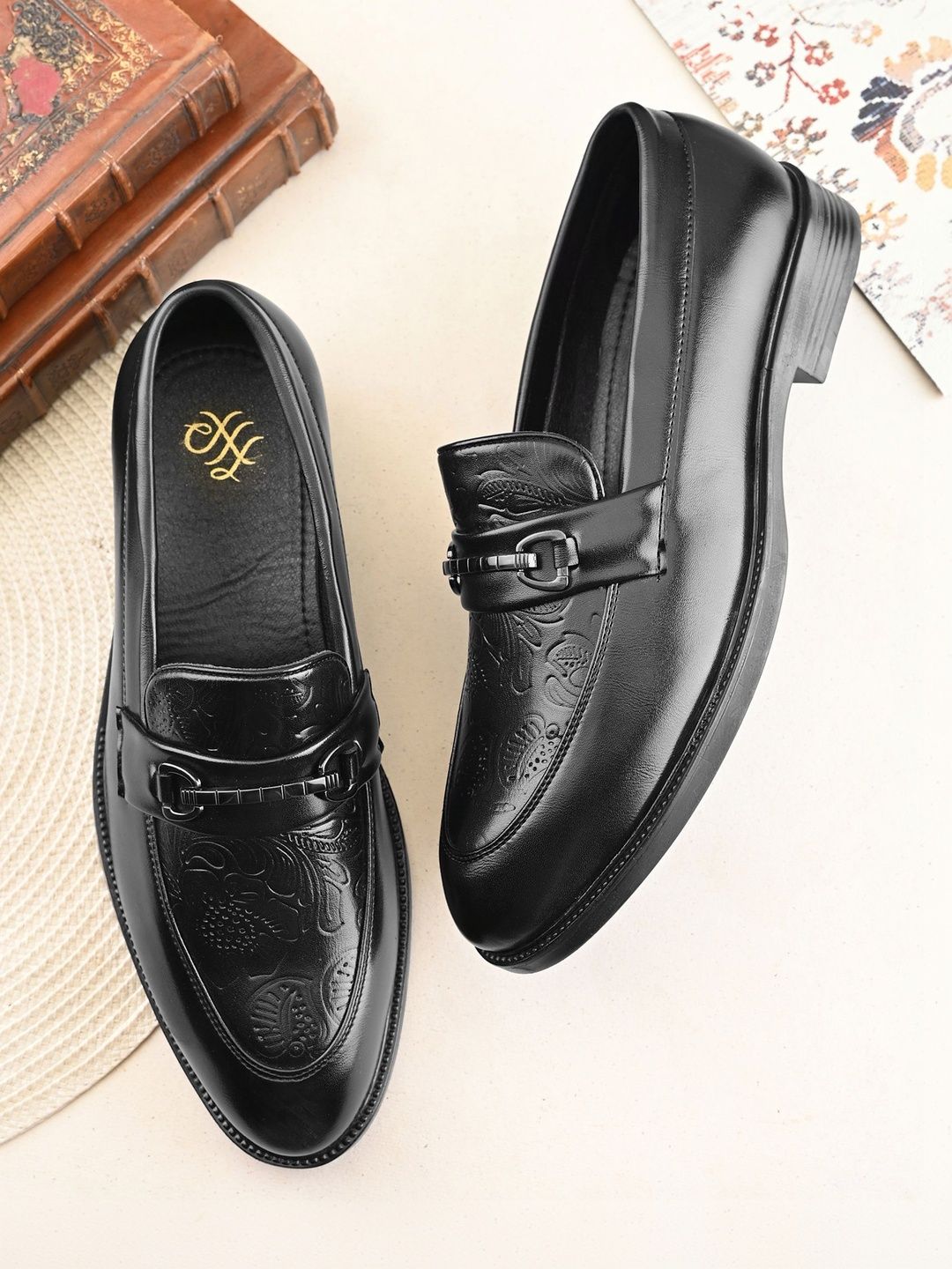 House of Pataudi Men Textured Slip-on Light Weight Comfort Formal Loafers