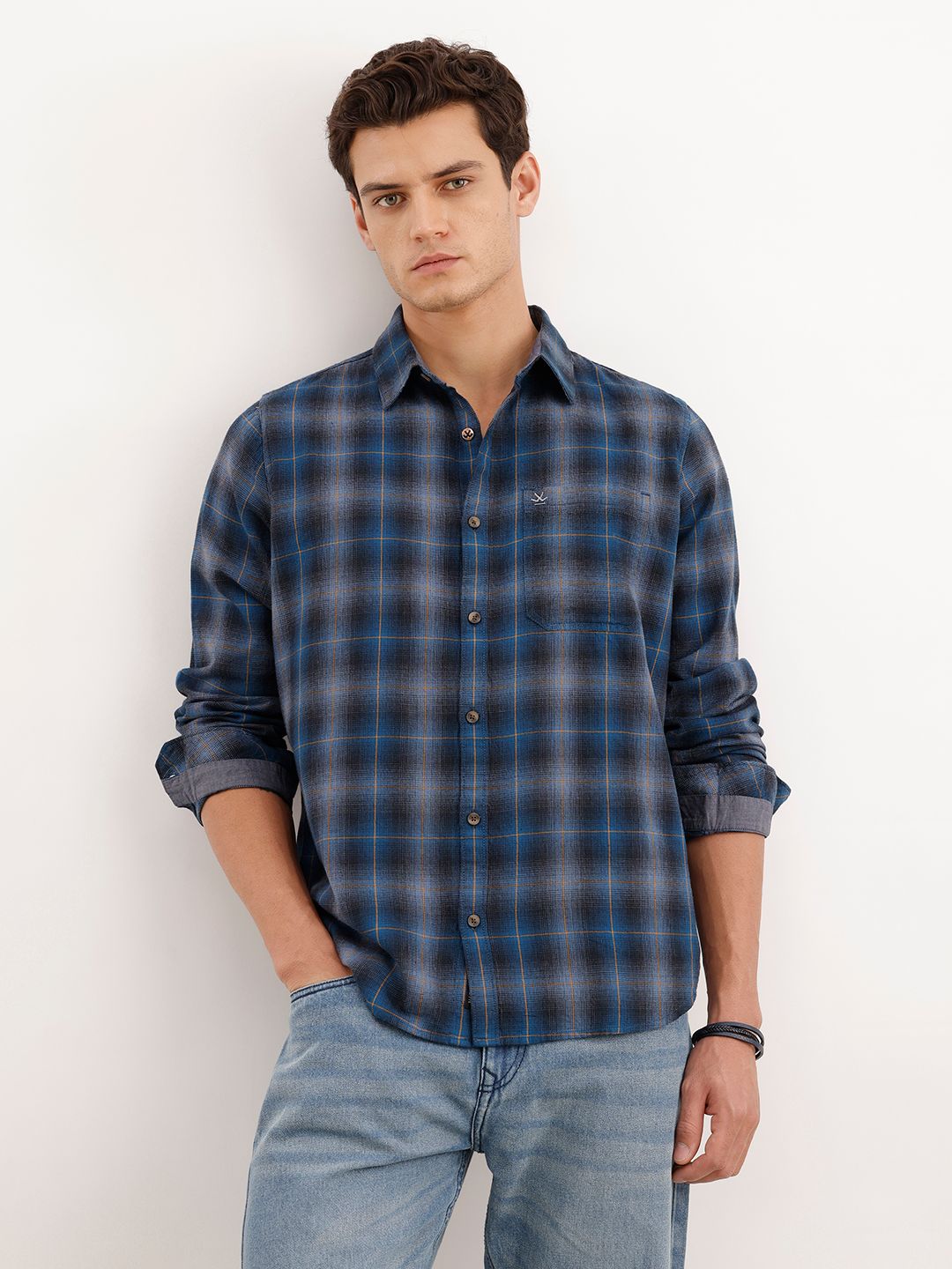 WROGN Slim Fit Checked  Cotton Casual Shirt