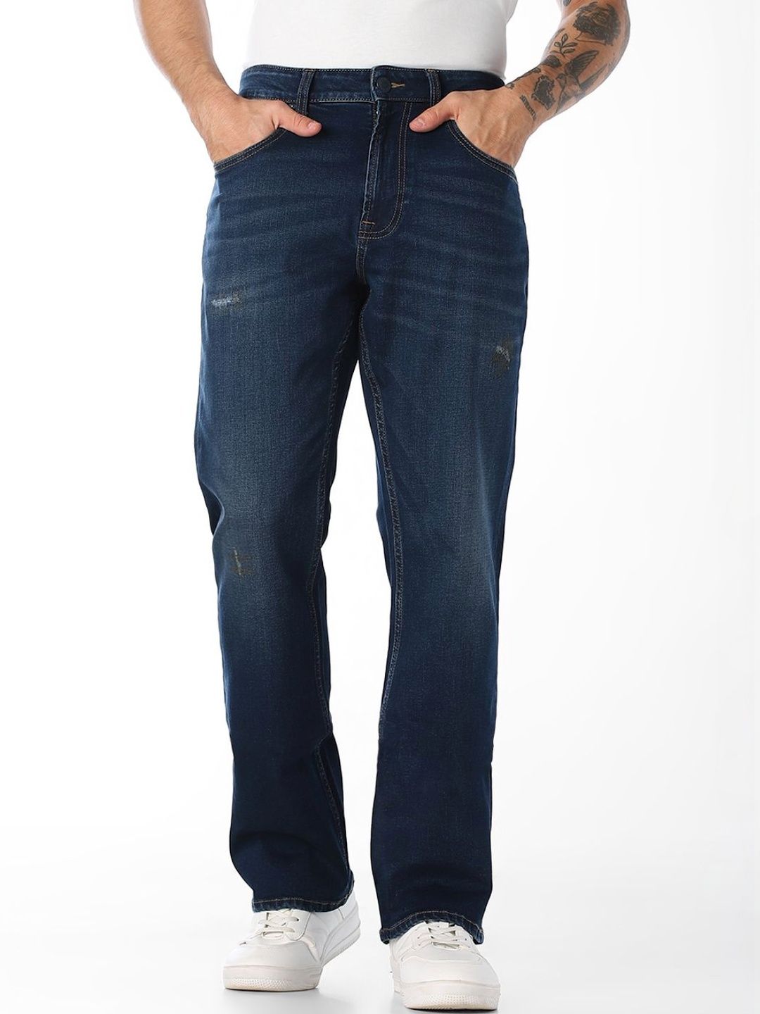 Bootcut High-Rise Mildly Distressed Light Fade Stretchable Jeans