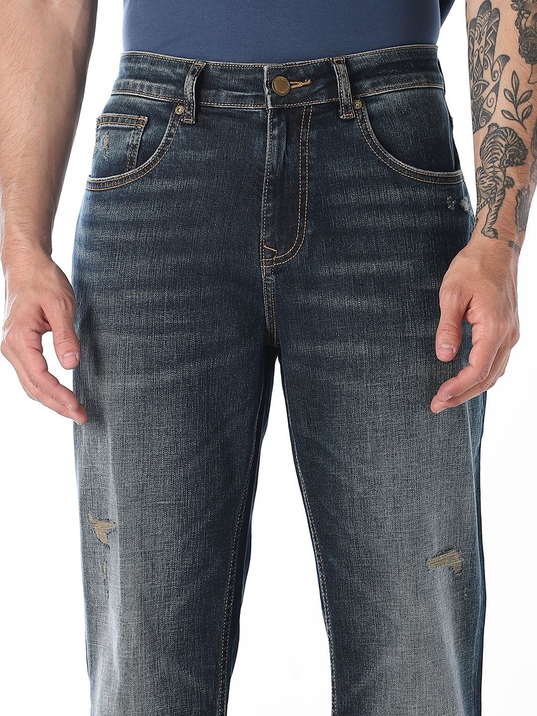 Bootcut High-Rise Mildly Distressed Light Fade Stretchable Jeans