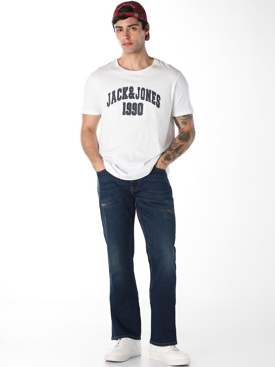 Bootcut High-Rise Mildly Distressed Light Fade Stretchable Jeans
