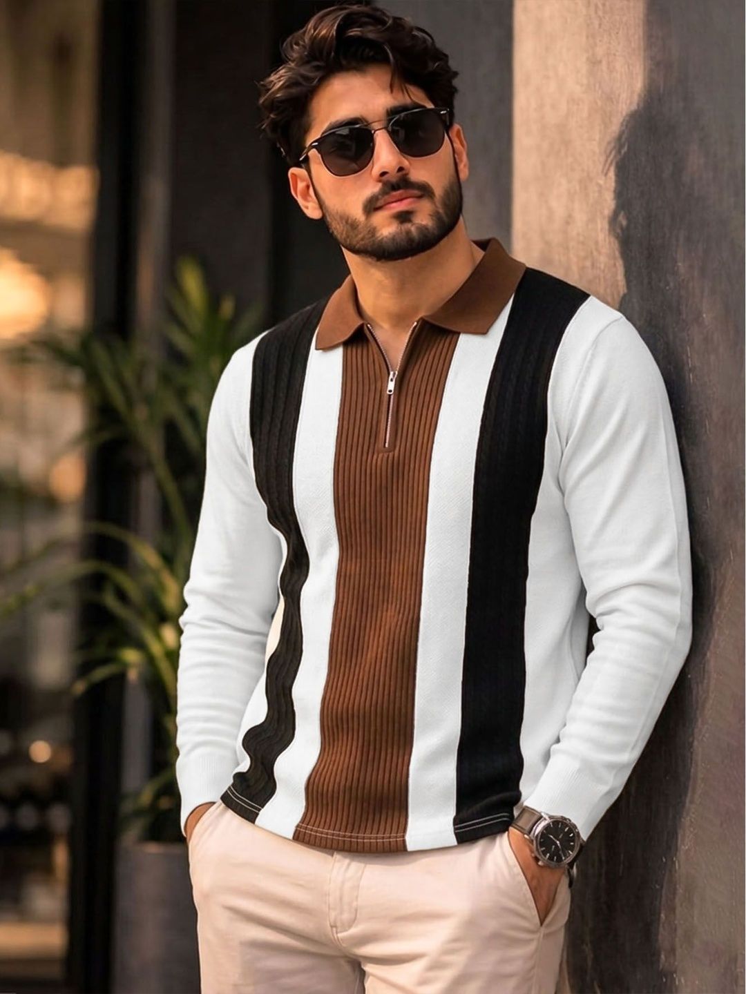 ENITOR Men Striped Polo Collar T-shirt