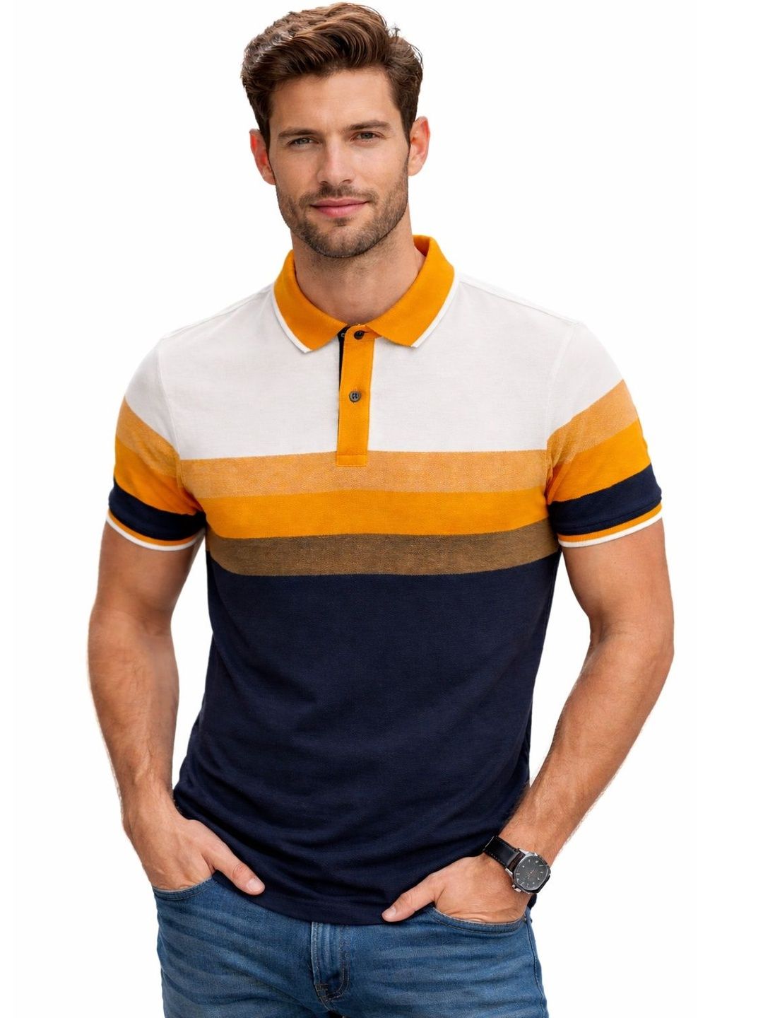 The Roadster Lifestyle Co Colourblocked Polo Collar Tshirt