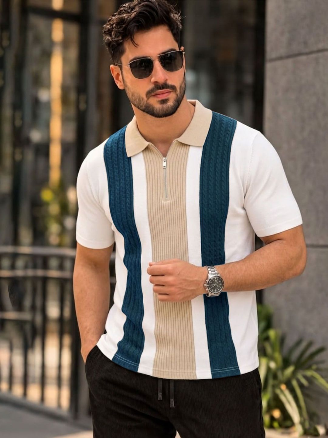 THE BEETEL HOUSE Men Colourblocked Polo Collar T-shirt