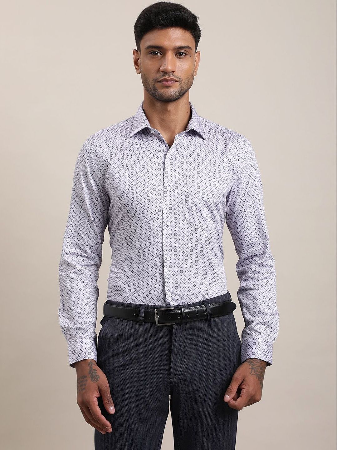 Turtle Men Standard Slim Fit Printed Formal Shirt