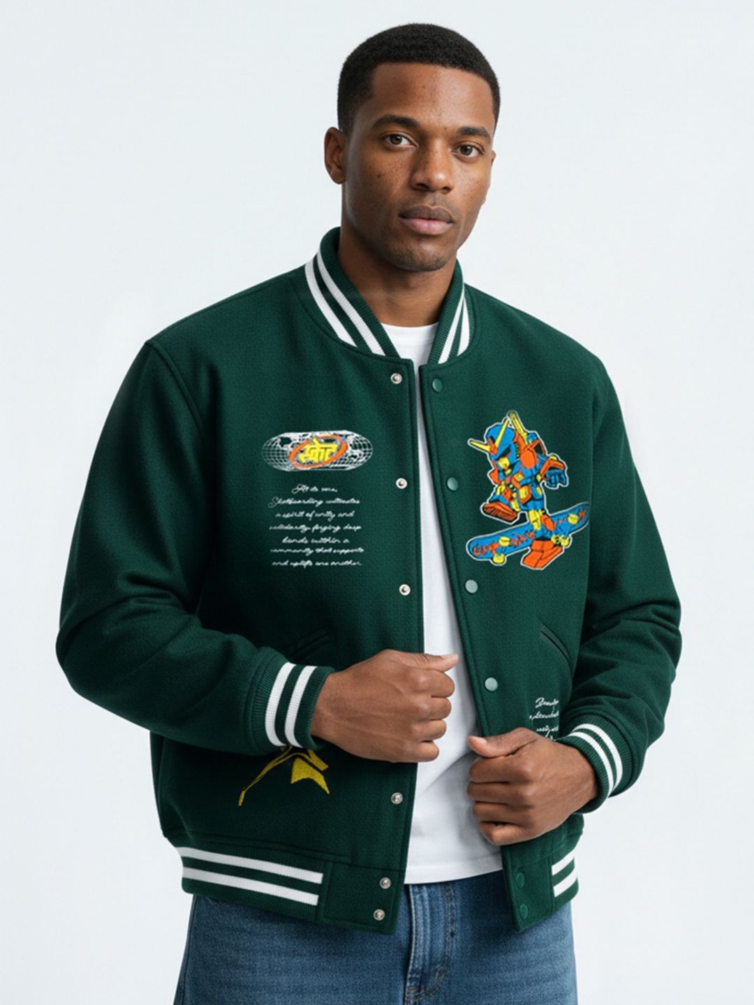 Urban Monkey Unisex Geometric Varsity Jacket with Patchwork
