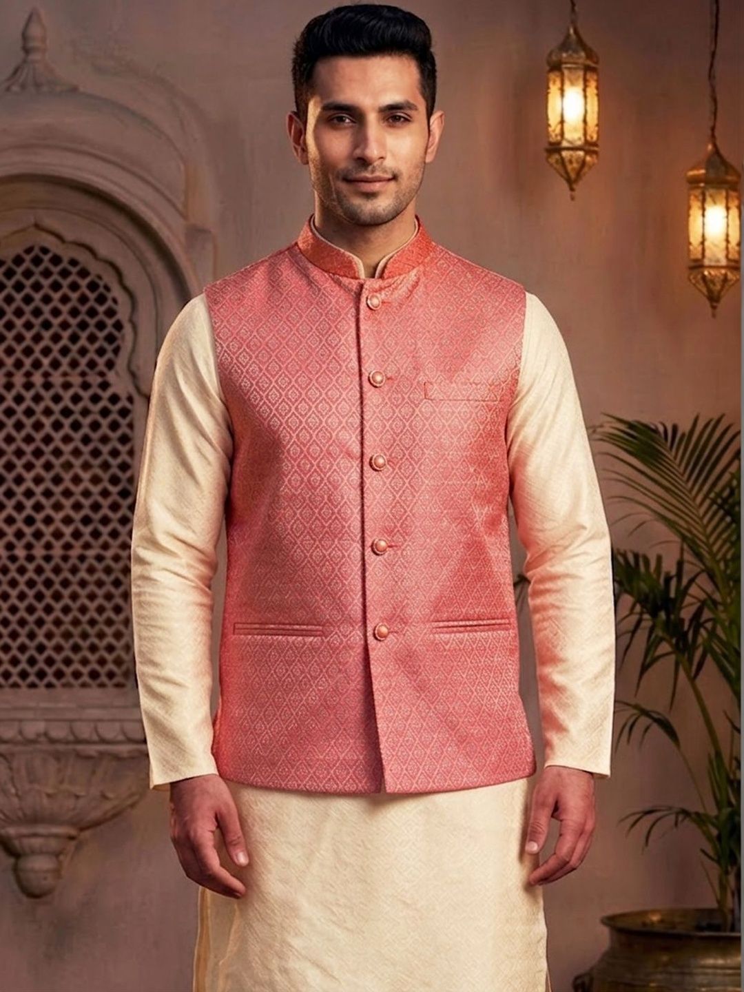 TREEMODA Woven Design Woven Nehru Jackets