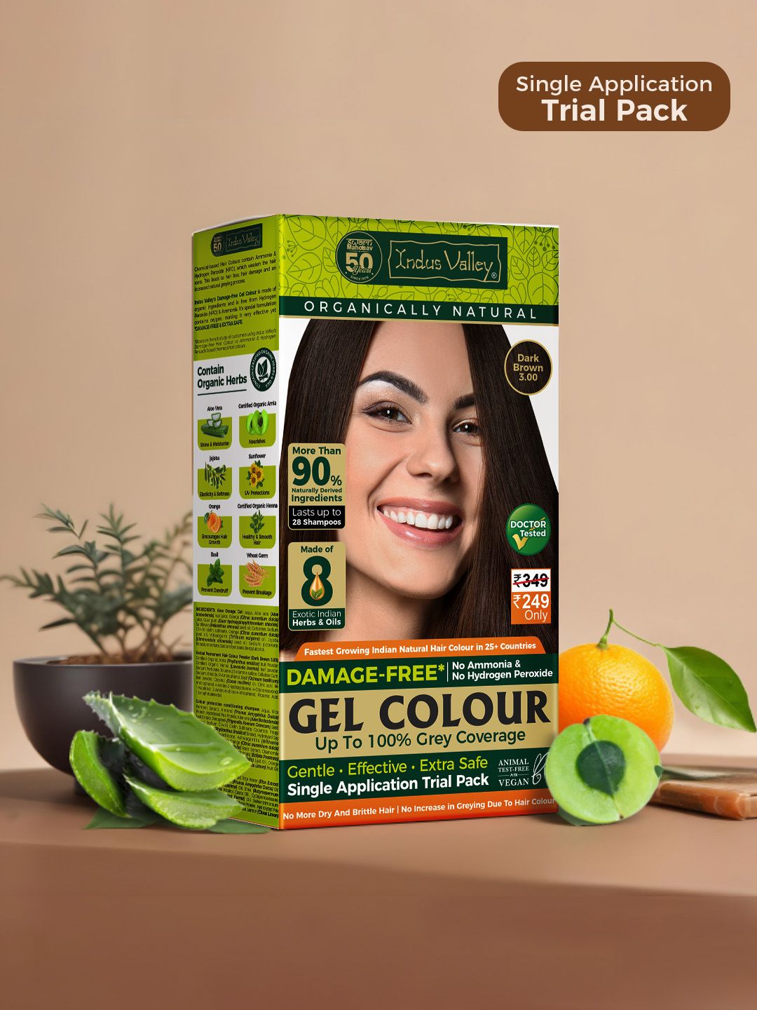 Indus Valley Damage Free Gel Hair Colour 65 g - Dark Brown 3.0