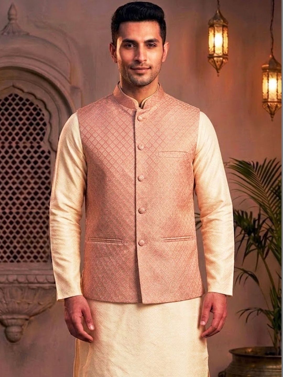 TREEMODA Woven Design Woven Nehru Jackets