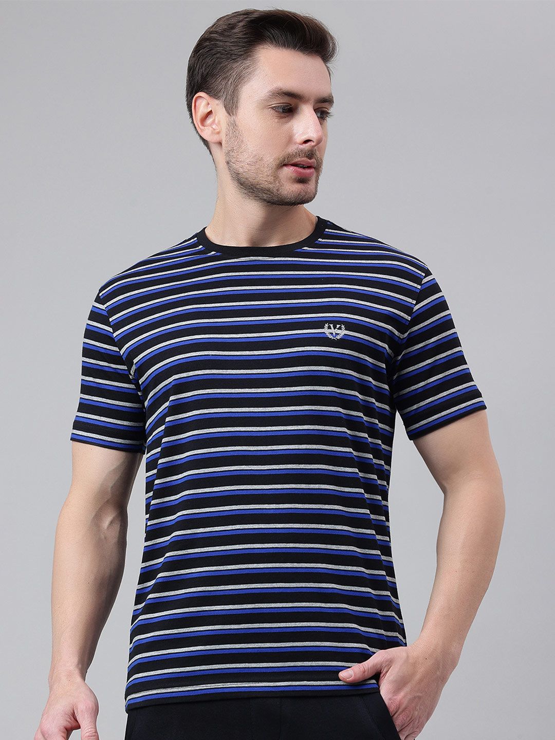 Van Heusen Innerwear Striped Crew Neck Pure Cotton Regular Fit Lounge Tshirts