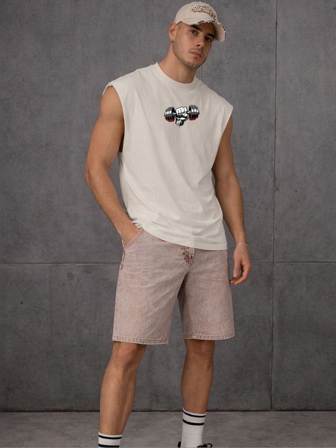 CARRO ARMATO Printed Round Neck Sleeveless Cotton Gym Vest