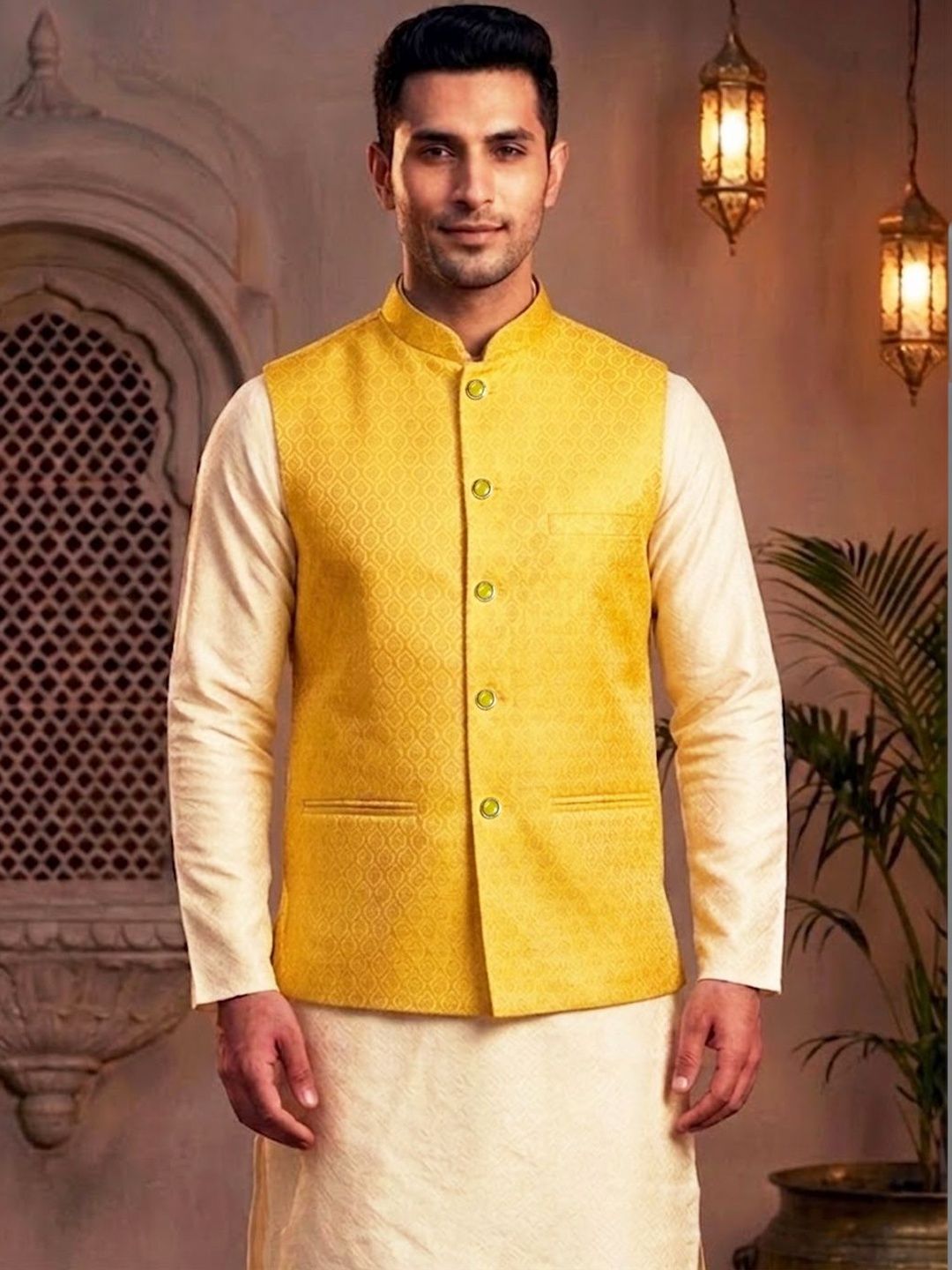 TREEMODA Woven Design Woven Nehru Jackets