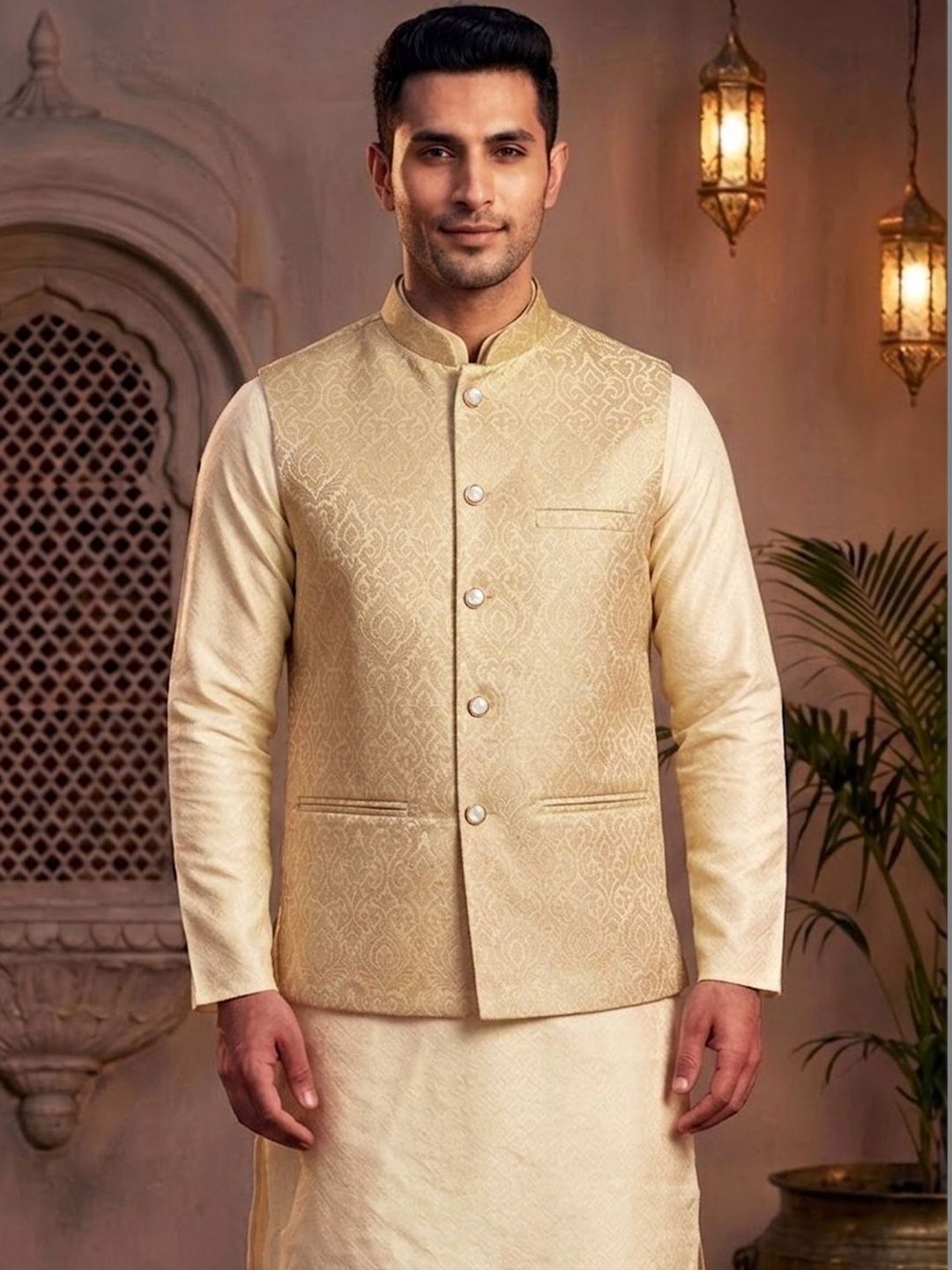 TREEMODA Woven Design Woven Nehru Jackets