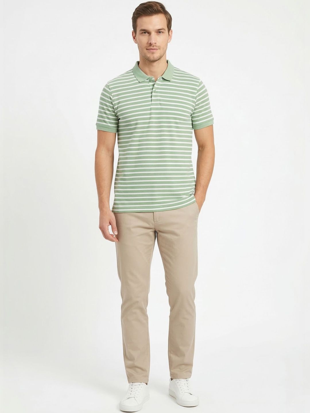 The Roadster Lifestyle Co Striped Polo Collar Tshirt