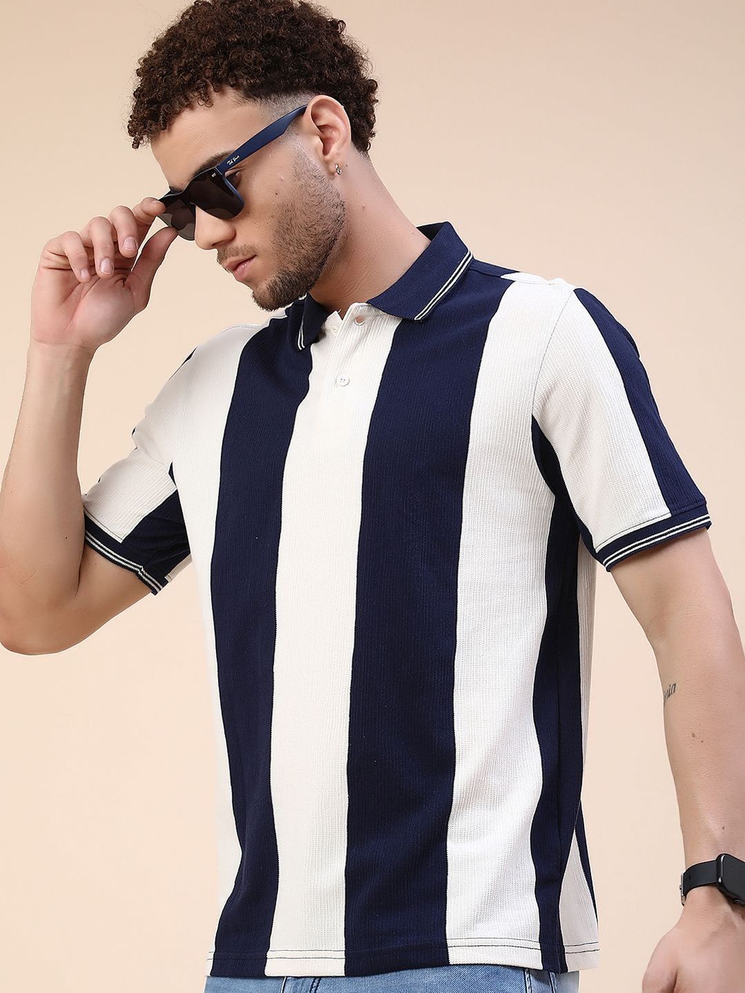 V-Mart Men Striped Polo Collar T-shirt