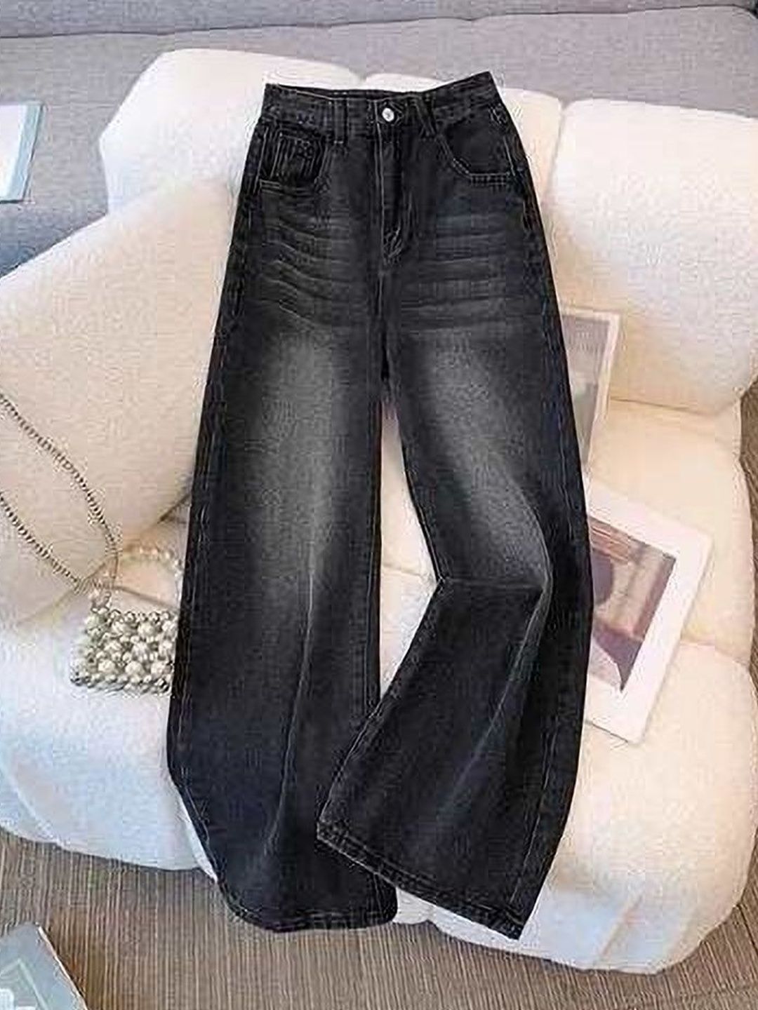 MKCLOTHES Women Wide Leg Mid-Rise Light Fade Jeans