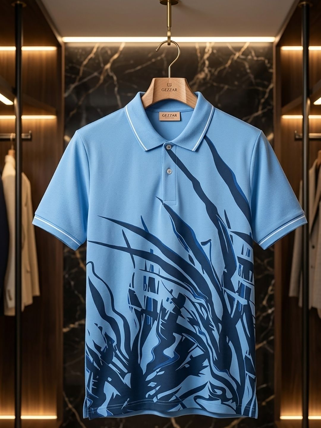 HERE&NOW Abstract Printed Polo Collar Cotton T-shirt