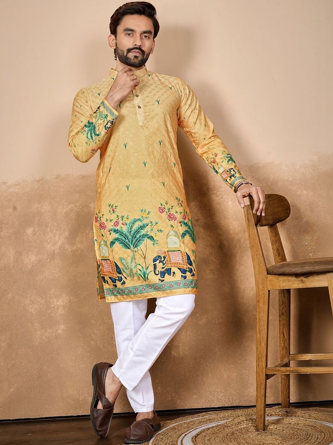 HERE&NOW Men Ethnic Motifs Printed Indie Prints Kurta