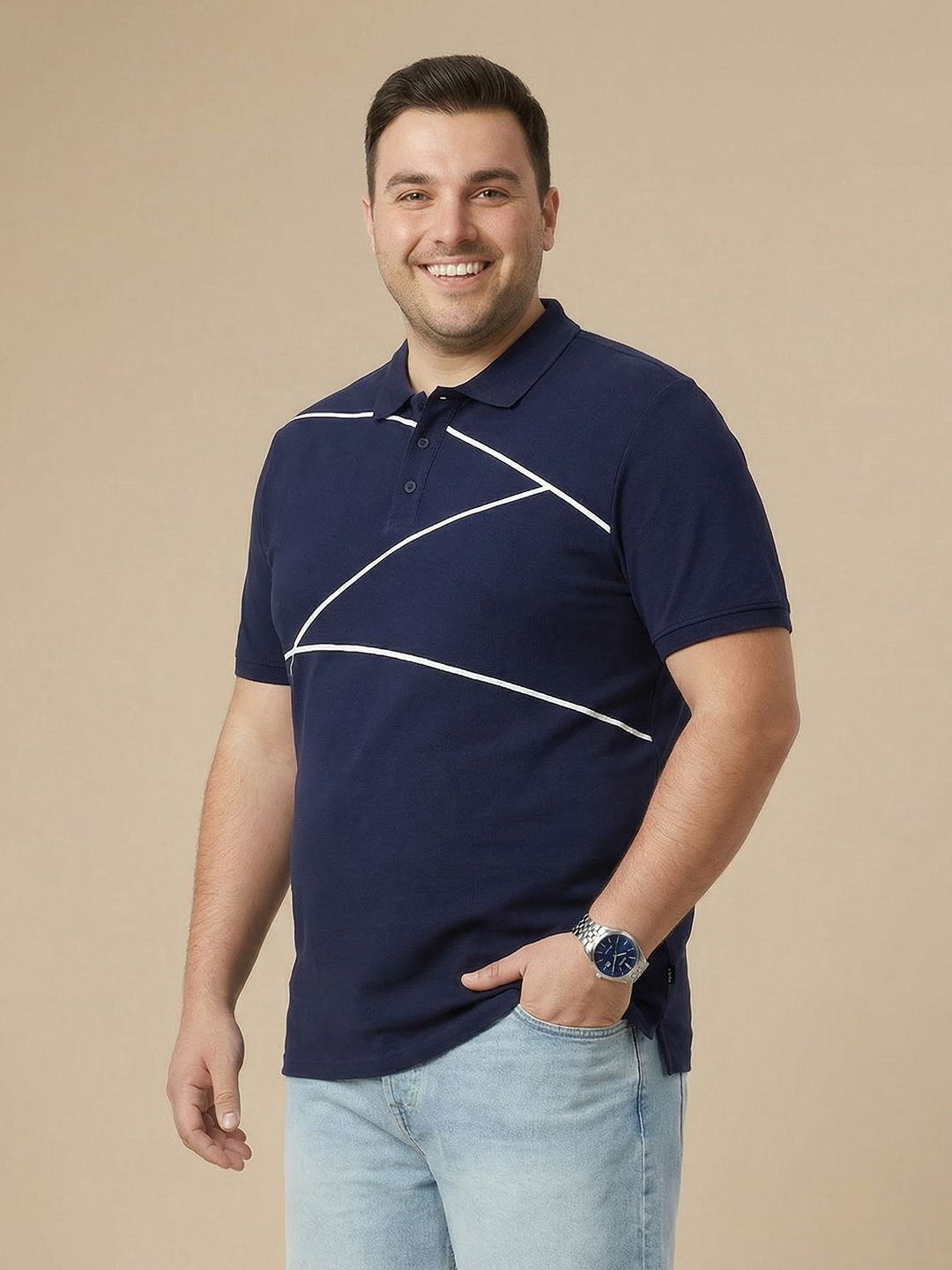 Sztori Plus Size Printed Pure Cotton Polo Collar T-shirt