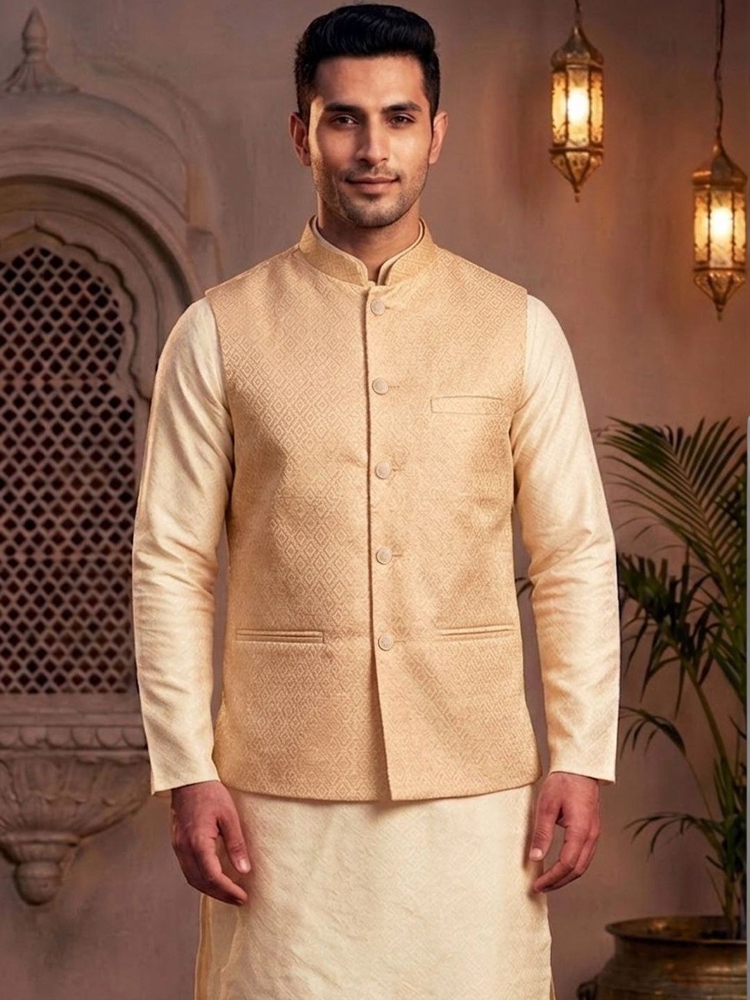TREEMODA Woven Design Silk Blend Woven Nehru Jackets