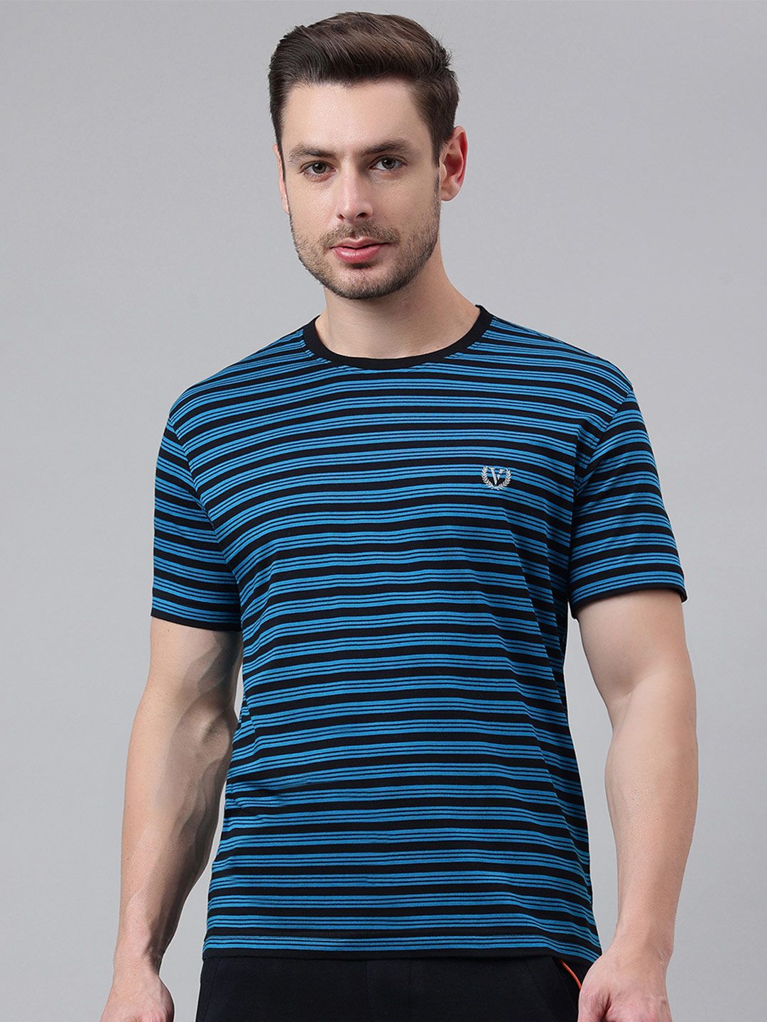 Van Heusen Innerwear Striped Crew Neck Pure Cotton Regular Fit Lounge Tshirts