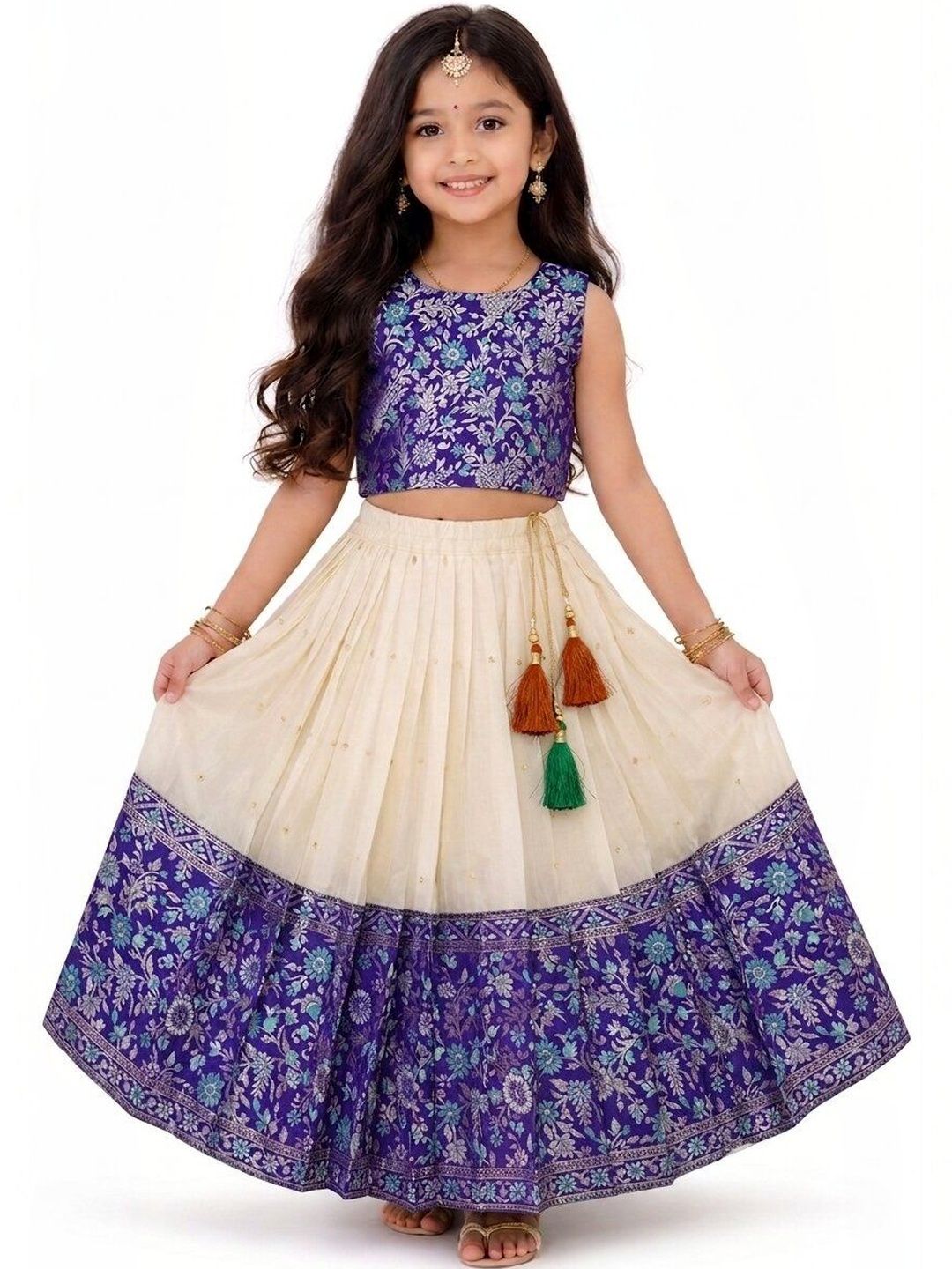 MAMERU Girls Semi-Stitched Lehenga &