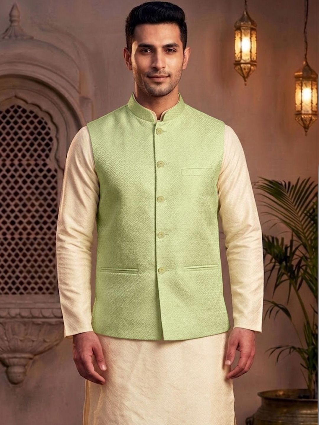 TREEMODA Woven Design Woven Nehru Jackets
