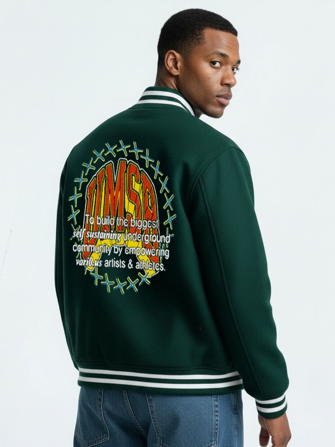 *p(R)ojectR® Logo Varsity Jacket Buy Urban Monkey Unisex Geometric Varsity Jacket with Patchwork