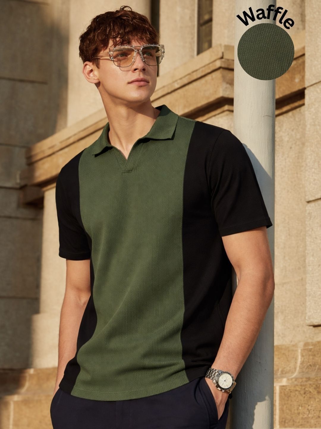 HERE&NOW Men Colourblocked Polo Collar T-shirt