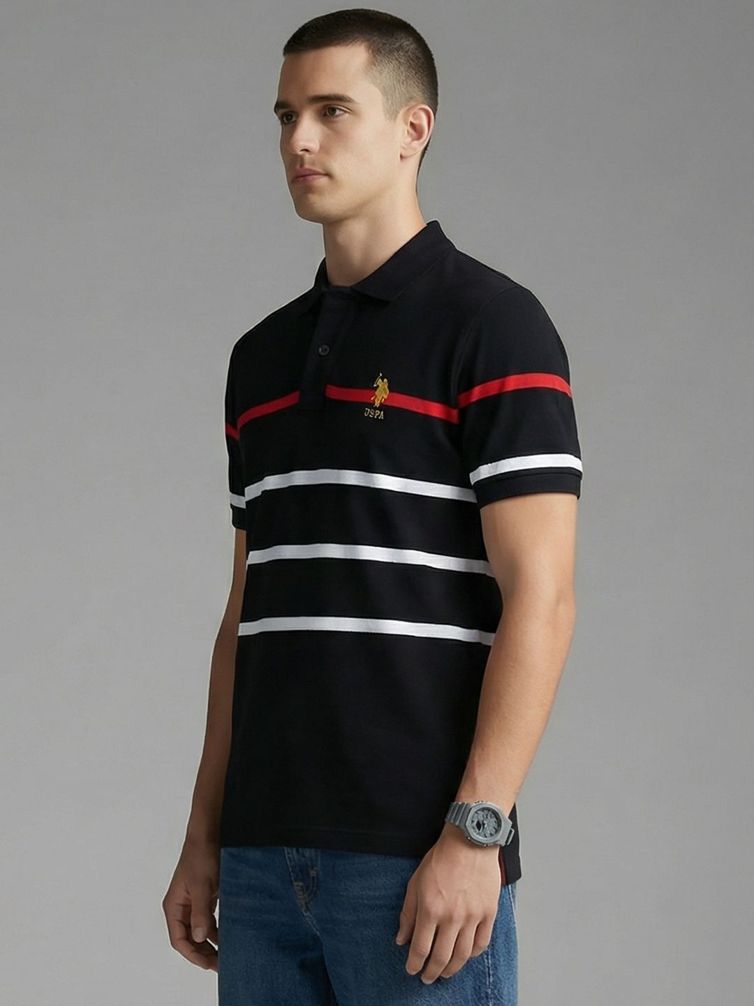 Polo Collar Slim Fit T-shirt U.S. Polo Assn. Striped Polo Collar Slim Fit Pure Cotton T-shirt