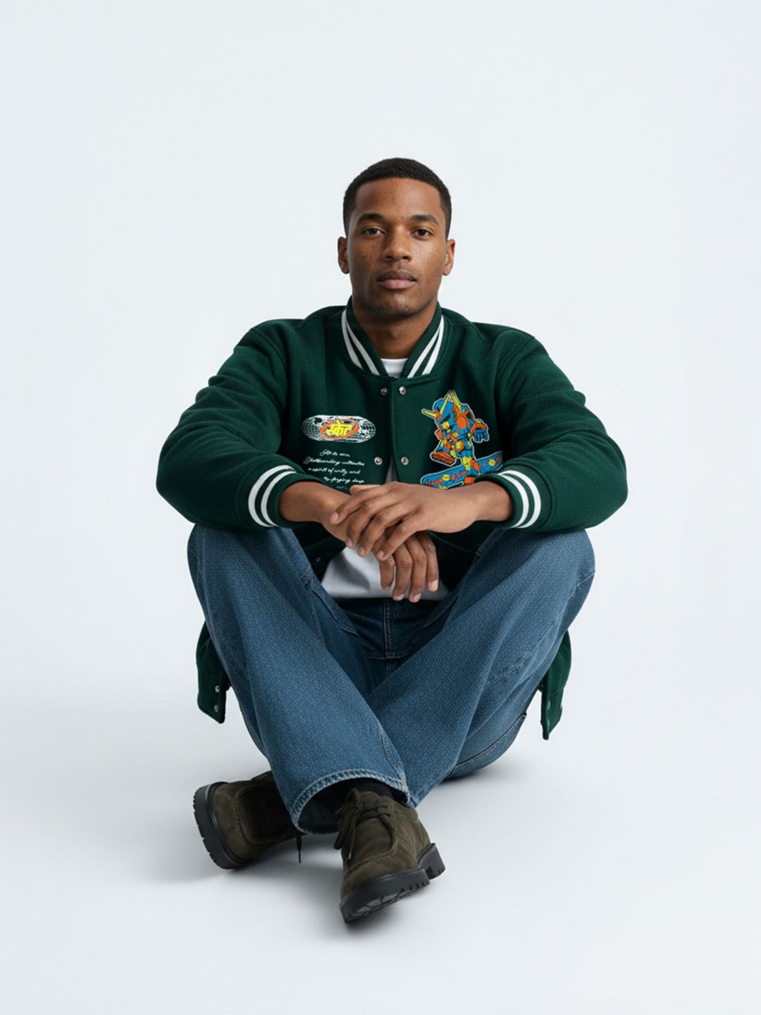 Buy Urban Monkey Unisex Geometric Varsity Jacket with Patchwork