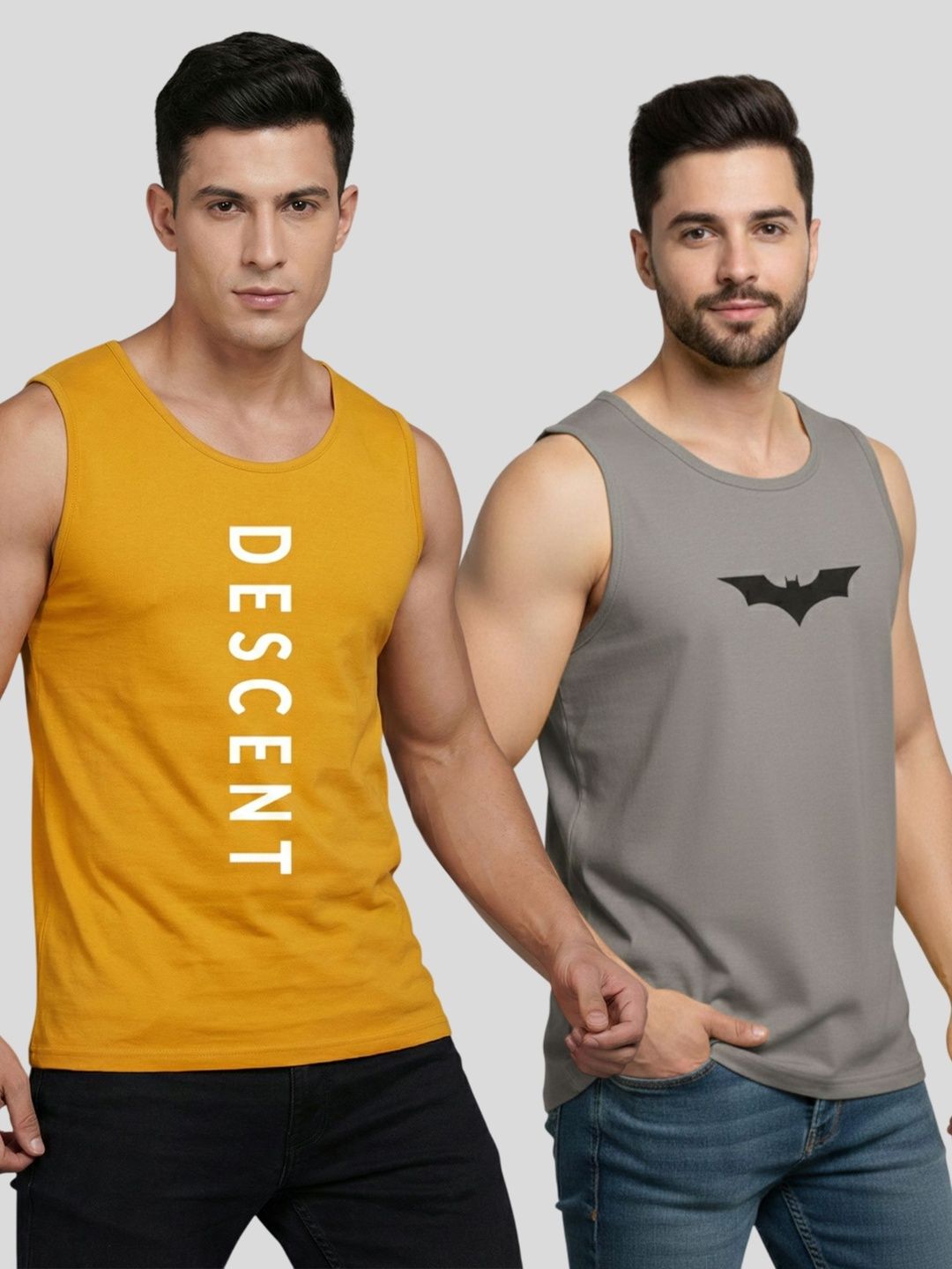 ATIGIANO Pack of 2 Printed Round Neck sleeveless  Polyester Tank Vests
