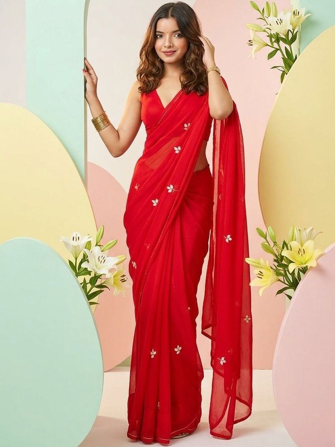 Sangria Sangria Embroidered Sarees With Blouse Piece