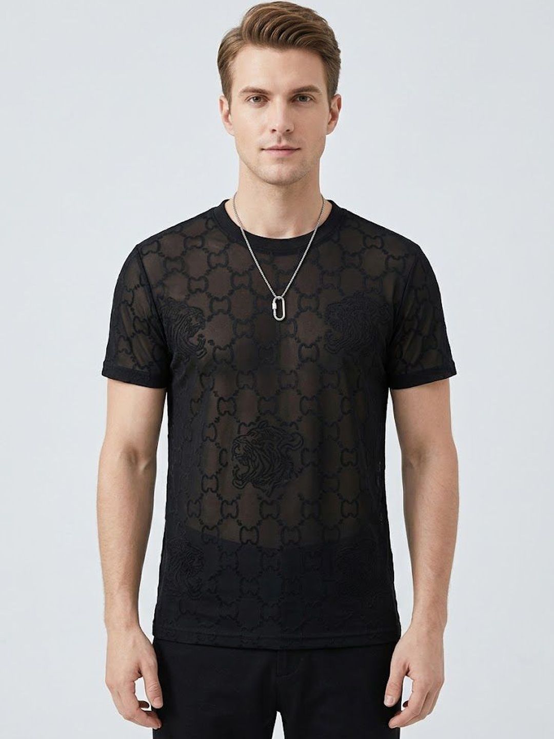 StyleCast x Revolte Men Graphic Self Design Henley Neck T-shirt
