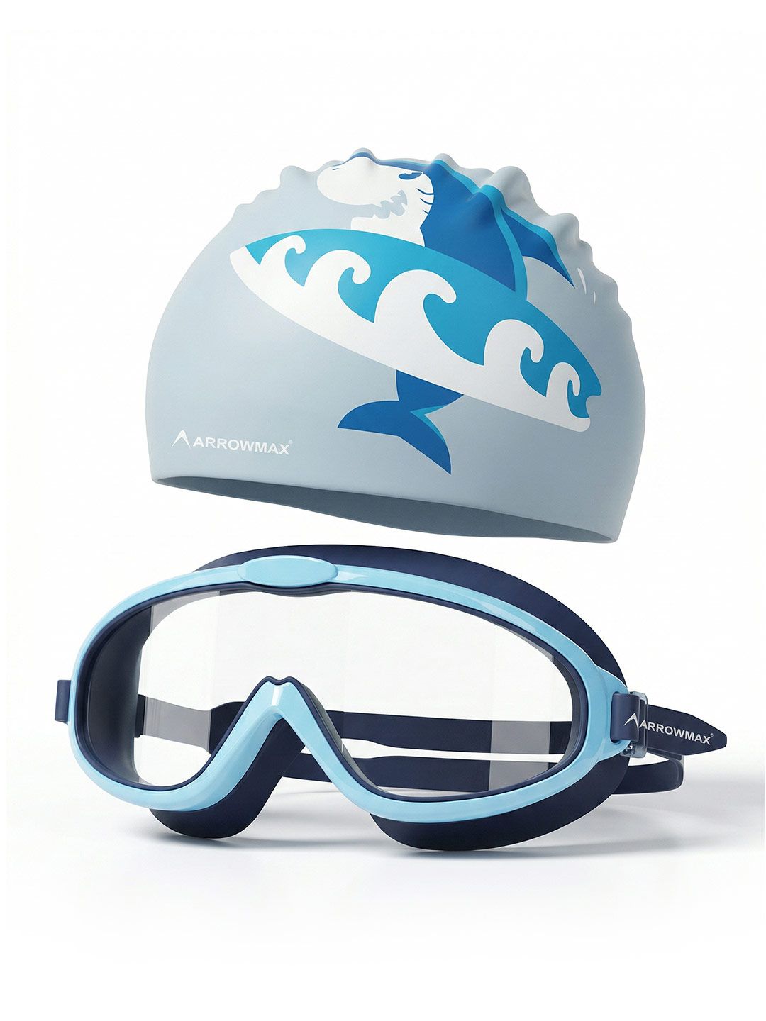 ARROWMAX ARROWMAX Kids Shark Printed Anti-Fog Swimming Goggles & Cap