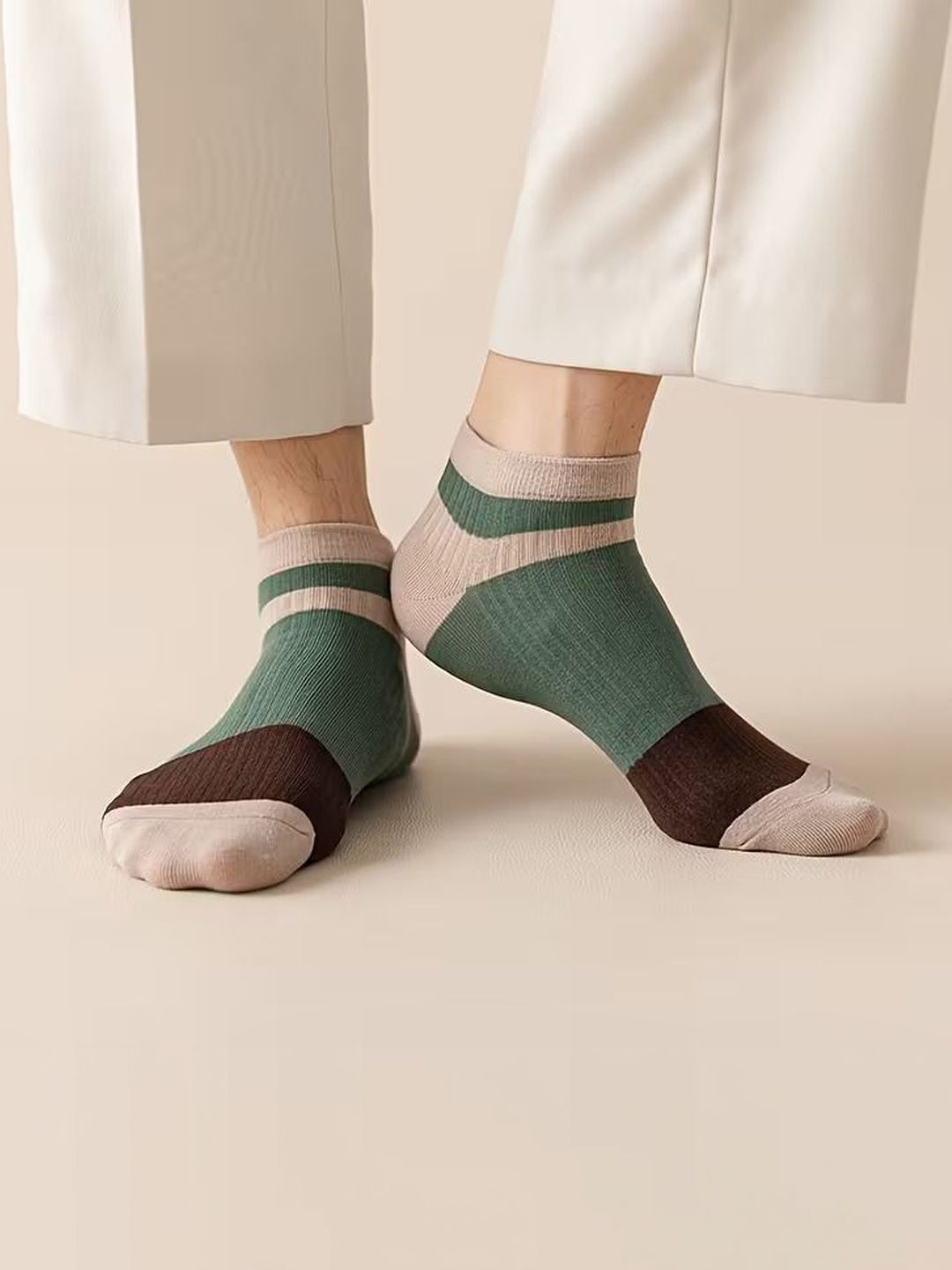 Sloxie Men Pack of 5 Cotton Assorted Colourblocked Ankle Length Socks