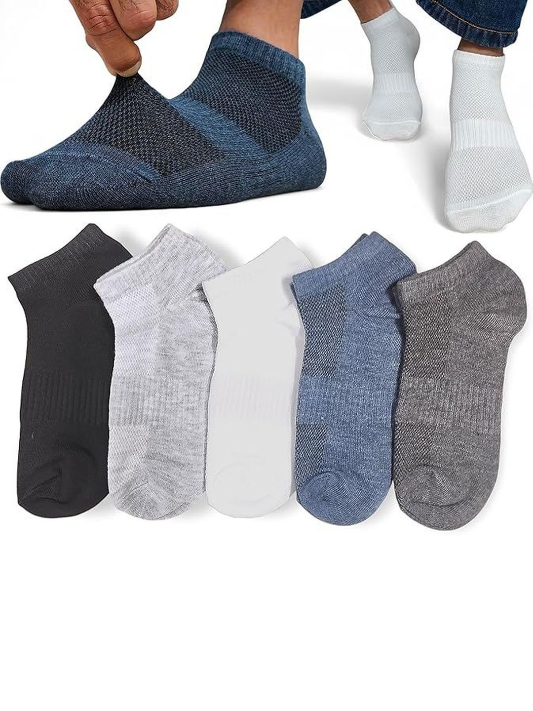 Sloxie Men Pack of 5 Cotton Assorted Patterned Ankle Length Socks
