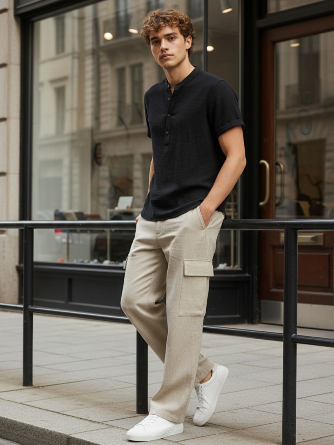 SZN Band Collar Short Sleeves Regular Fit T-shirt