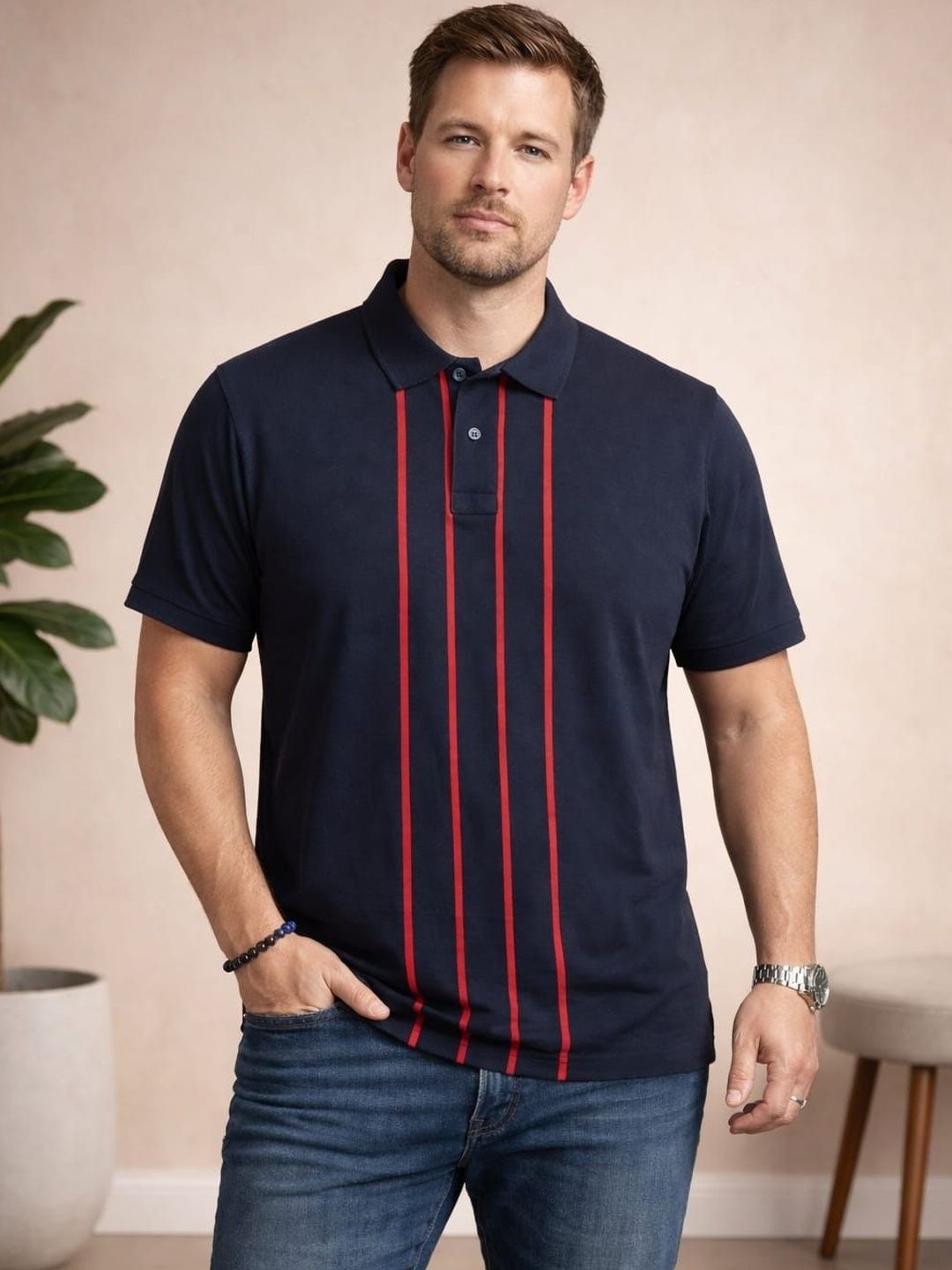 Austin wood Men Striped Polo Collar T-shirt